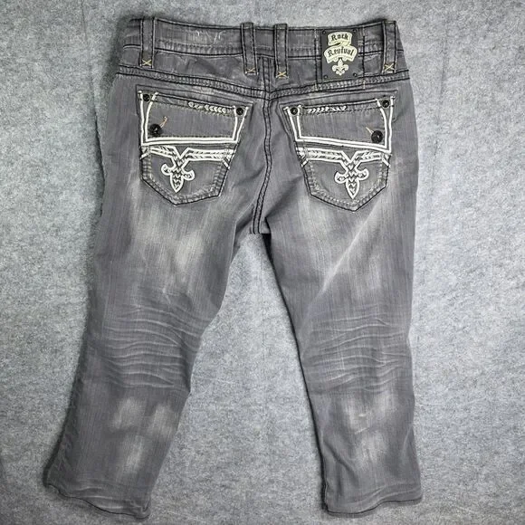 Rock Revival Kleven Relaxed‎ Straight Denim Jeans Mens 36 x 28 Gray